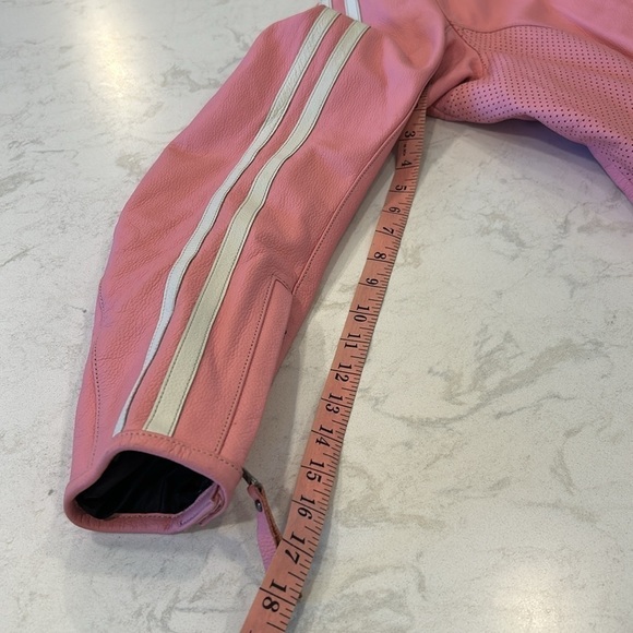 First Gear Women’s Motorcycle Riding Jacket Baby Pink White Pinstriped Mob Wife - Picture 14 of 16